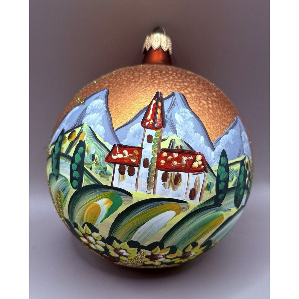 Hand Painted Dillard’s Trimmings Glass 4”Tall Christmas Ornament Made In Italy